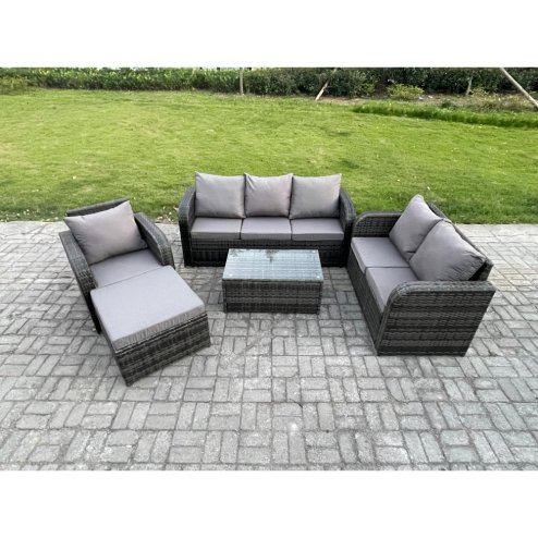 Fimous Patio Garden Furniture Sets Wicker 7 Seater Outdoor Rattan Furniture Sofa Sets with Rectangular Coffee Table Reclining Chair Loveseat Sofa 3 Seater Sofa Big Footstool