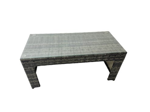 Fimous 10 Seat Poly Rattan Outdoor Patio Oblong Coffee Table Corner Sofa Set with 3 Stool Chair for Garden Backyard Dark Grey Mixed