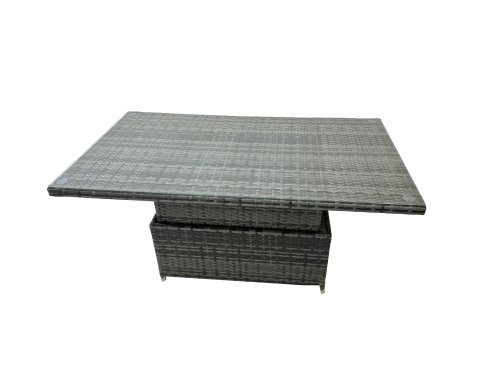 Fimous 5-seater Patio Height Adjustable Rising Lifting Table Sofa Sets Rattan Garden Furniture Dining Set with Big Stool 2 Side Tables Dark Grey Mixed