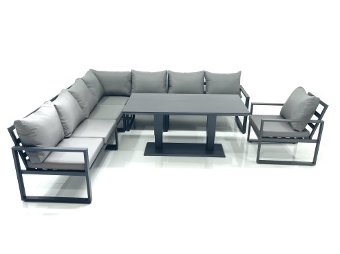 Fimous 8 Seater Outdoor Aluminum Garden Furniture Set Corner Sofa Chair Adjustable Rising Lifting Dining Table Sets Dark Grey