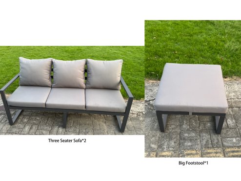 Fimous 5 Pieces Garden Furniture Set Aluminium Adjustable Rising Lifting Dining Table and Sofa Set with 2 Side Tables Dark Grey