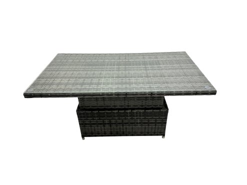 Fimous Outdoor Love Sofa Set 8 Seat Rattan Garden Furniture Set with Adjustable Lifting Dining or Coffee Table 4 Stools Side Table Dark Grey Mixed