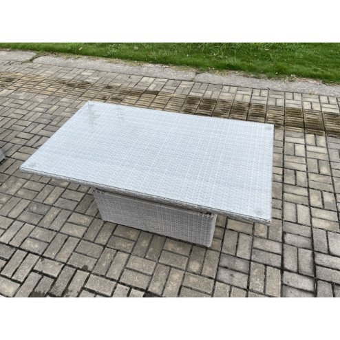 Fimous Outdoor Rattan Garden Funiture Set Height Adjustable Rising Lifting Table Sofa Dining Set with 2 Small Footstools