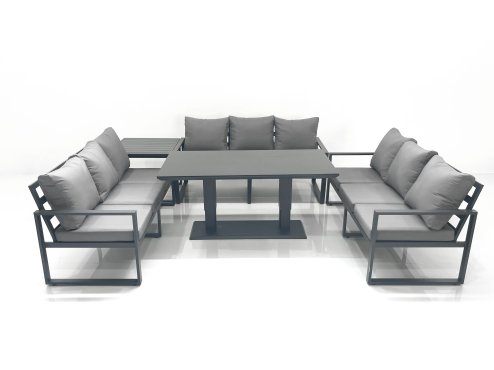 Fimous 9 Seater Garden Sofa Set Aluminium Furniture Rising Dining Tabe Set with Side Table Dark Grey
