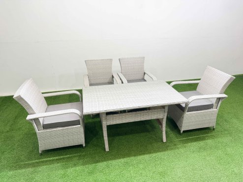 Fimous Rattan Garden Furniture Set with Rectangular Dining Table And Dining Chairs 4 Seater Light Grey Mixed