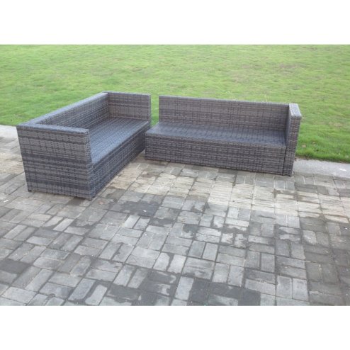 Fimous Dark Grey Mixed PE Rattan Corner Sofa Set Outdoor Garden Furniture Square Coffee Table Armchair With Thick Cushion