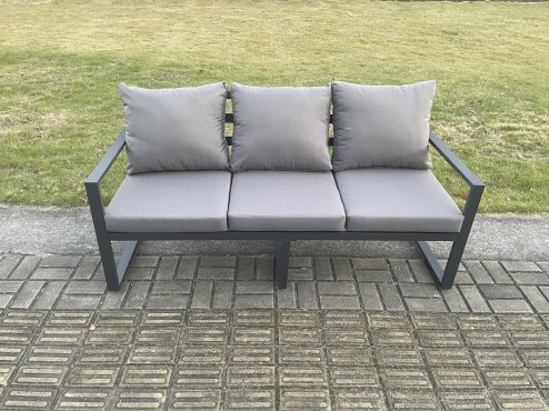 Fimous Aluminium Outdoor Garden Furniture Lounge Sofa 2 PC Chairs Oblong Coffee Table Sets with 2 Side Tables 3 Footstools Dark Grey