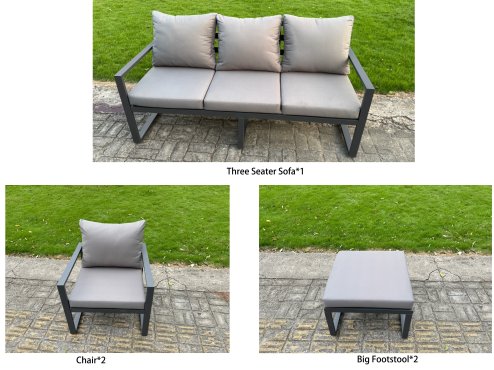Fimous 8-Piece Aluminium Garden Furniture Sets 7 Seater Outdoor Sofa Set with Adjustable Rising Lifting Dining Table 2 Chairs 2 Small Footstools 2 Side Tables