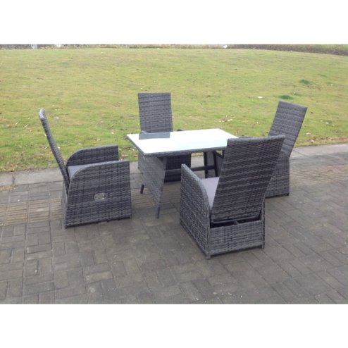 Fimous Oblong Rectangular Table Adjustable Reclining Chair Rattan Dining Set Outdoor Garden Furniture Table And Chair Set Mixed Grey 4 Chairs