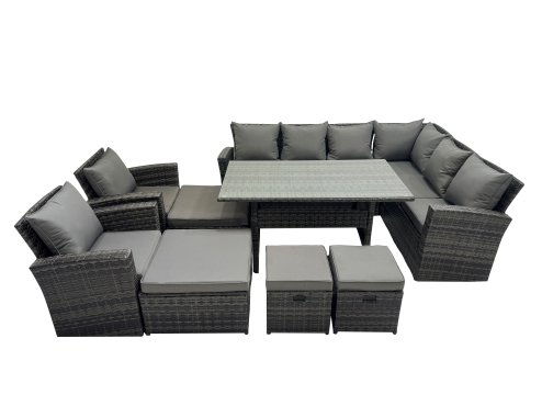 Fimous Rattan Garden Furniture Set Outdoor 12 Seater Patio Dining Corner Sofa Sets with Dining Table Chair Dark Grey Mixed