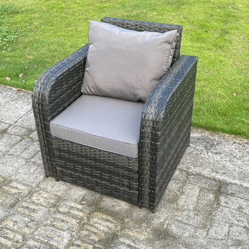 Fimous Single Reclining Rattan Arm Chair Adjustable Sofa Patio Outdoor Garden Furniture With Cushion