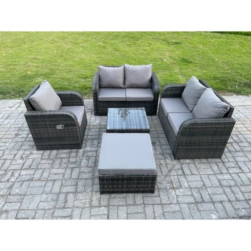 Fimous 5 Piece Garden Furniture Sets 6 Seater Outdoor Patio Furniture Set Weaving Wicker Rattan Sofa Chair and Table with Big Footstool