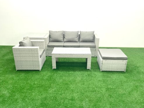 Fimous Outdoor Rattan Garden Furniture Set with Grey Cushions Luxury 5 Seater with Side Table and Coffee Table For Conservatory,Patio