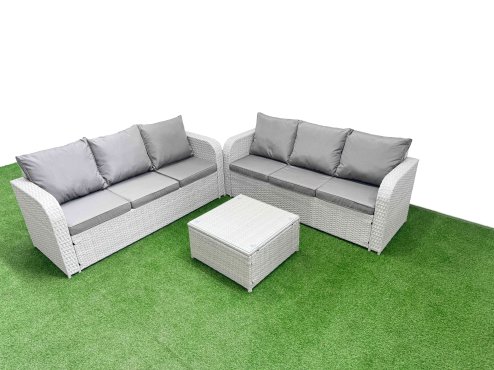 Fimous Outdoor Garden Furniture Sets 6 Seater Wicker Rattan Furniture Sofa Sets with Square Coffee Table high Back Lounge Sofa Light Grey Image