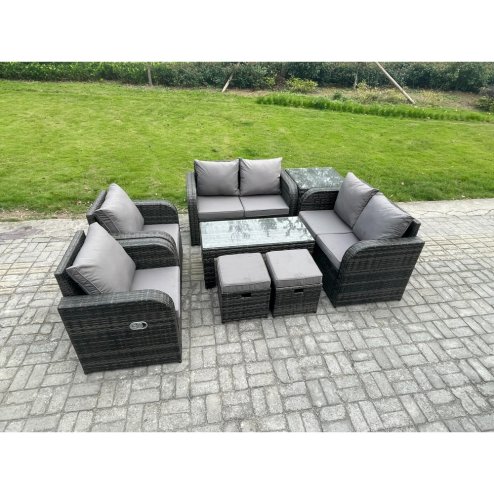 Fimous 8 Piece Rattan Garden Furniture Set Outdoor Patio Sofa, Table and Chairs Garden Table Ideal for Pool Side, Balcony, Outdoor and indoor Conservatory Patio Set