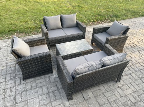 Fimous Garden Furniture Sets 5 Pieces Outdoor Rattan Furniture Manual Wicker Patio Sofa Chair Set with Coffee Table Dark Grey Mixed