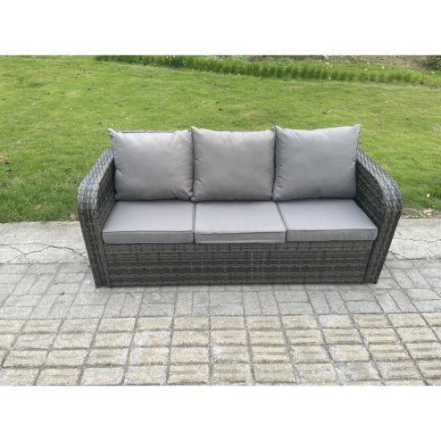 Fimous High Back Rattan Garden Furniture Set with Loveseat Sofa Rectangular Coffee Table 2 Side Tables 3 Footstools Indoor Outdoor Patio Lounge Sofa Set Dark Grey Mixed