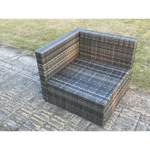 Fimous Outdoor Rattan Single Arm Corner Sofa Chair Garden Furniture With Seat and Back Cushion Dark Grey Mixed