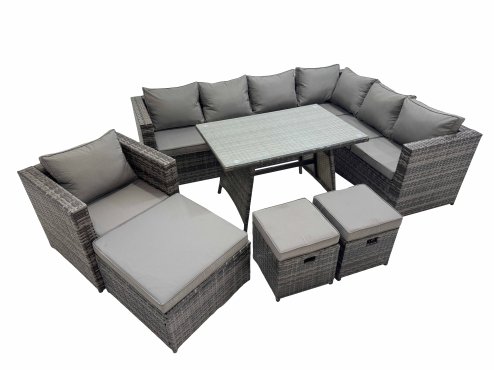 Fimous Rattan garden furniture Patio Furniture Sets with Dining Table 3 Stools Dark Grey Mixed