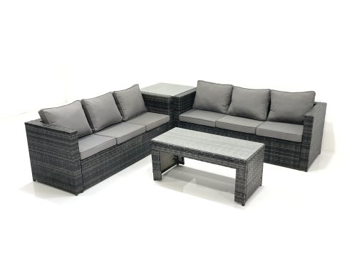 Fimous Garden Outdoor Rattan Furniture Set with Sofa Coffee table Side Table Dark Grey Mixed