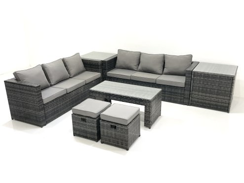 Fimous Garden Outdoor Rattan Furniture Set with Sofa Coffee table 2 Small Footstools 2 Side Tables Dark Grey Mixed