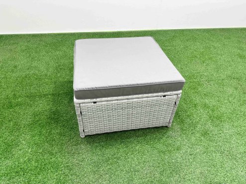 Fimous High Back Poly Rattan Garden Furniture Set with Reclining Chair Loveseat Sofa Adjustable Lifting Dining or Coffee Table Indoor Outdoor Patio Set 3 Stools 2 Side Table Light Grey