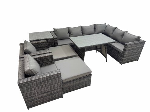 Fimous Rattan garden furniture Patio Furniture Sets with Dining Table 2 Stools Side Table Dark Grey Mixed