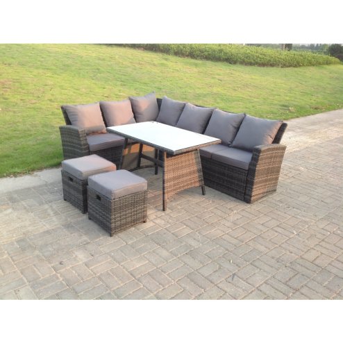 Fimous High Back Rattan Corner Sofa Set Dining Table Outdoor Furniture Dark Grey Mixed Left Option