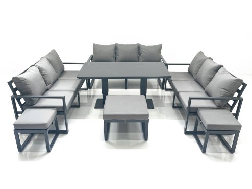 Fimous 12 Seater Garden Sofa Set Aluminium Furniture Rising Dining Tabe Set wth 3 Footstools Dark Grey