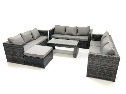 Fimous Outdoor Garden Furniture Set 10 Seater Rattan Sofa Set with Coffee Table Big Footstool Dark Grey Mixed