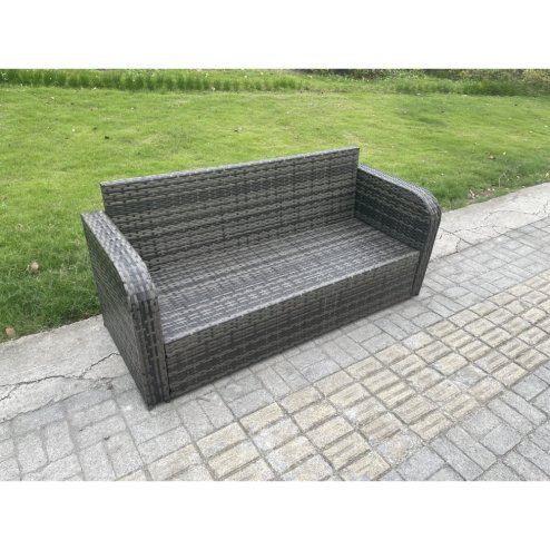Fimous Outdoor Garden Furniture Sets 8 Seater Wicker Rattan Furniture Sofa Sets with Rectangular Coffee Table 3 Seater Sofa Side Table 2 Small Footstools Dark Grey Mixed