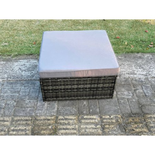 Fimous 7 Seater Rattan Outdoor Furniture Sofa Garden Dining Set with Oblong Dining Table Big Footstool Dark Grey Mixed