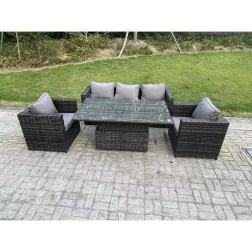 Fimous 5 Seater Wicker Rattan Garden Furniture Rising Table Sets Dark Grey Mix