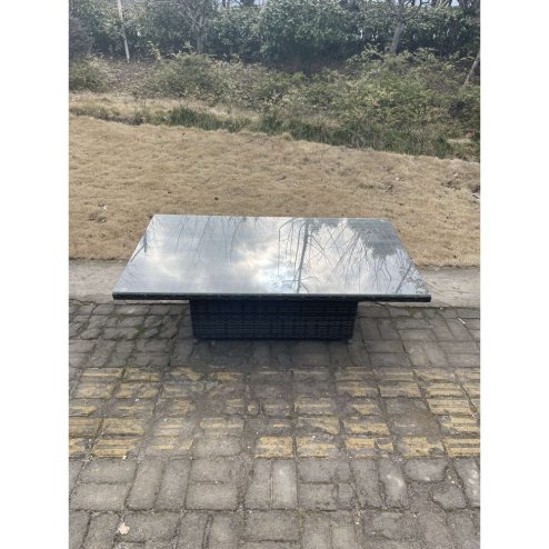 Fimous 9 Seater?Outdoor Rattan Garden Furniture Set Adjustable Rising Lifting Dining Table With Side Table Chairs Stools Dark Grey Mixed