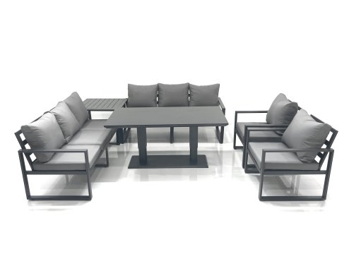 Fimous Garden Sofa Set Aluminium Furniture Rising Dining Tabe Set with 2 Chair Side Table Dark Grey