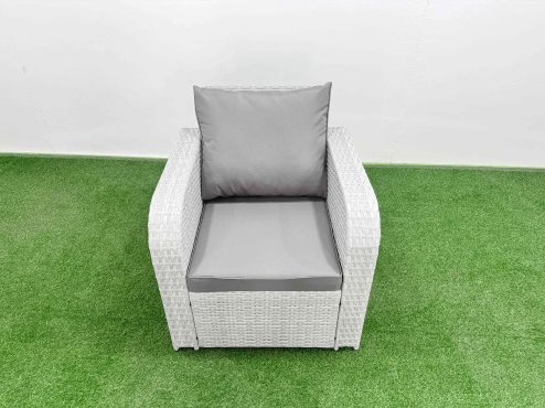 Fimous Light Grey PE Wicker Rattan Garden Furniture Set Sofa Set Reclining Adjustable Chair Rectangular Coffee Table 4 Seater With Side Table