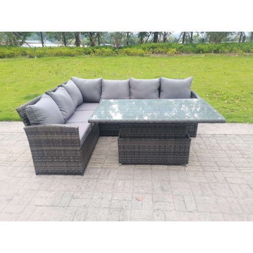 Fimous High Back Corner Rattan Garden Furniture Sofa Dining Rising Table Height Adjustable 6 Seater