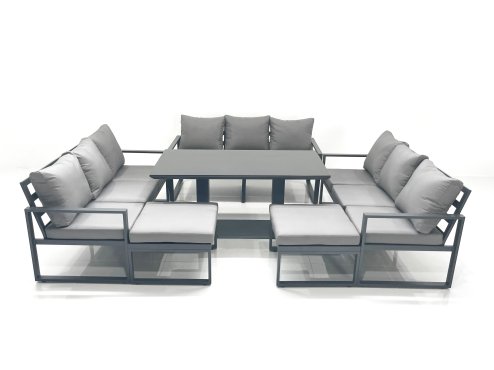 Fimous 11 Seater Garden Sofa Set Aluminium Furniture Rising Dining Tabe Set wth 2 Big Footstools Dark Grey