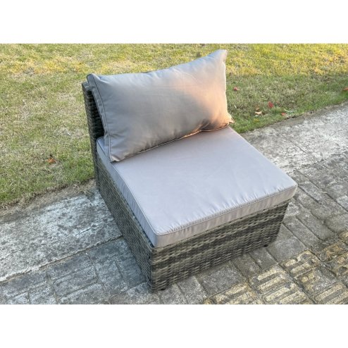 Fimous Outdoor Rattan Armless Sofa Chair Garden Furniture With Seat and Back Cushion Dark Grey Mixed
