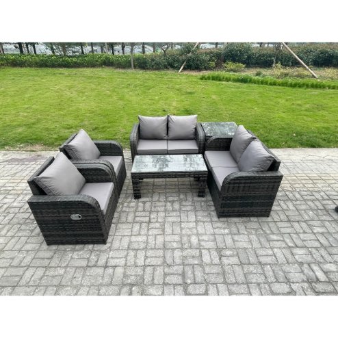 Fimous 6 Piece Rattan Garden Furniture Set Outdoor Patio Sofa, Table and Chairs Garden Table Ideal for Pool Side, Balcony, Outdoor and indoor Conservatory Patio Set