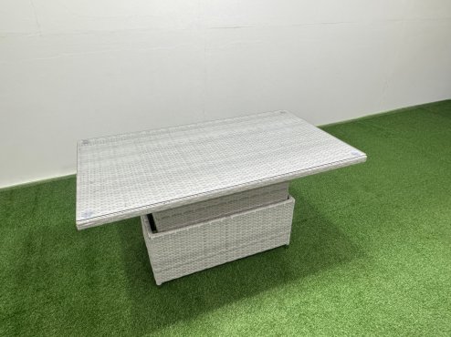 Fimous 9 Seat Rattan Outdoor Garden Furniture Corner Sofa Set Adjustable Lifting Dining or Coffee Table Set with 2 Big Footstools Light Grey