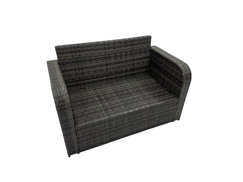 Fimous Rattan Garden Outdoor Furniture Set Love Sofa Square Coffee Table Set with 4 Stools Side Table Dark Grey Mixed