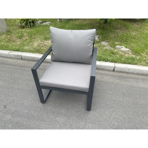 Fimous Aluminum Outdoor Garden Furniture Single Arm Chair Sofa With Seat And Back Cushion Dark Grey