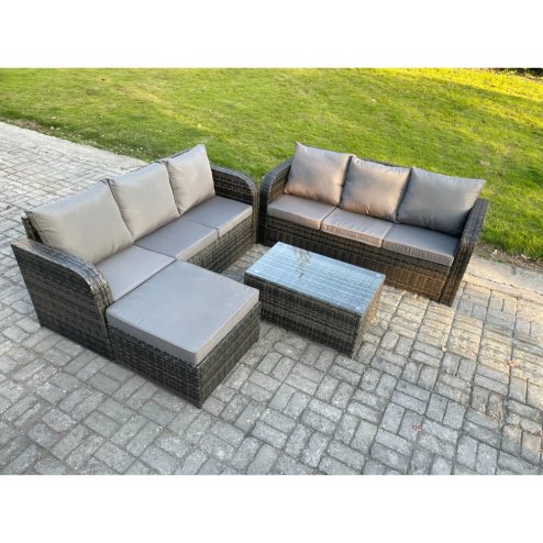 Fimous Outdoor Garden Furniture Sets 7 Seater Wicker Rattan Furniture Sofa Sets with Rectangular Coffee Table 3 Seater Sofa