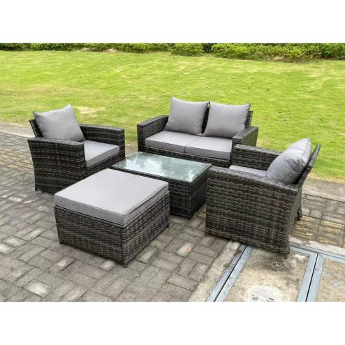 Fimous 5 Seater Dark Grey Mixed High Back Rattan Sofa Set Rectangular Coffee Table Garden Furniture Outdoor Patio