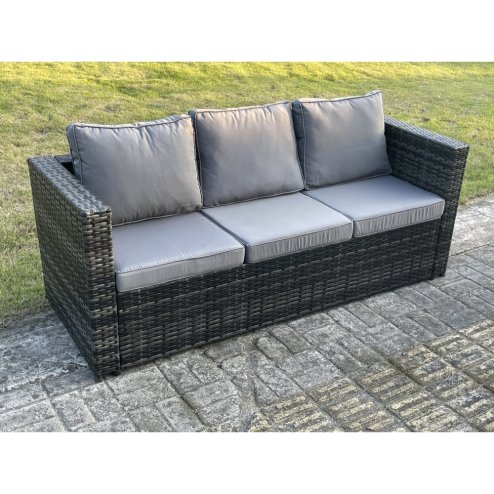 Fimous 9 Seater Rattan Corner Sofa Lounge Sofa Set With Rectangular Coffee Table 2 Stool Dark Grey Mixed Right Hand