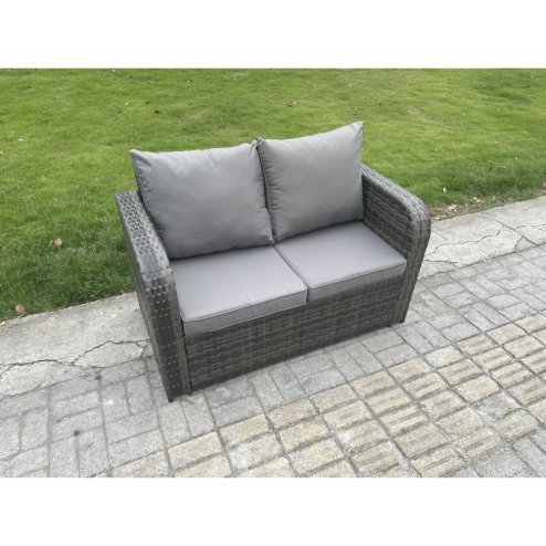 Fimous Outdoor Garden Furniture Sets 8 Pieces Wicker Rattan Furniture Sofa Sets with Rectangular Coffee Table Love seat Sofa 2 Small Footstools 2 Side Tables