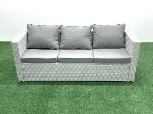 Fimous Rattan Garden Furniture Set with 3 Seater Sofa Chair Rectangular Coffee Table Big Footstool Light Grey Mixed 5 Seater