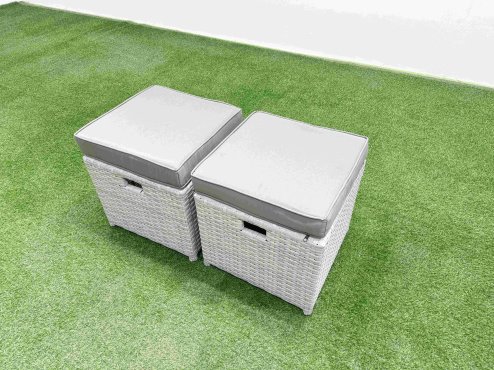 Fimous 9 Seater Outdoor Reclining Chair Love Sofa Set Rattan Garden Furniture Set with Oblong Coffee Table 3 Stools Light Grey