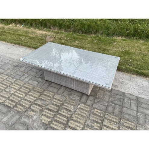 Fimous Rattan Garden Funiture Set Height Adjustable Rising Lifting Table Sofa Dining Set With Side Coffee Tea Table Stool